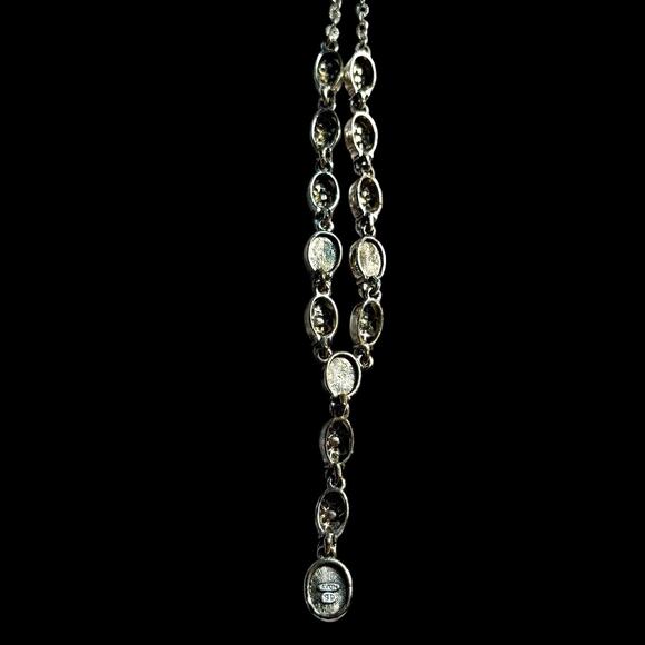VTG Avon Silver Plate Filigree Cabochon AB Rhinstone Y Drop Lavaliere Necklace - Picture 13 of 16